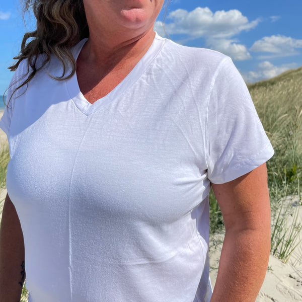 t-shirt kvinder v-hals lyocell åndbar hvid